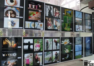 zeď s obrázky lidí a květin na ní.